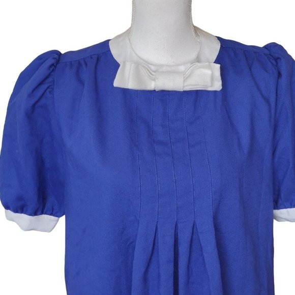 Vintage 60s Mod Blue Sailor Tent Dress Small 4 6 White Bow Knee Length‎ Pleated - Picture 2 of 13